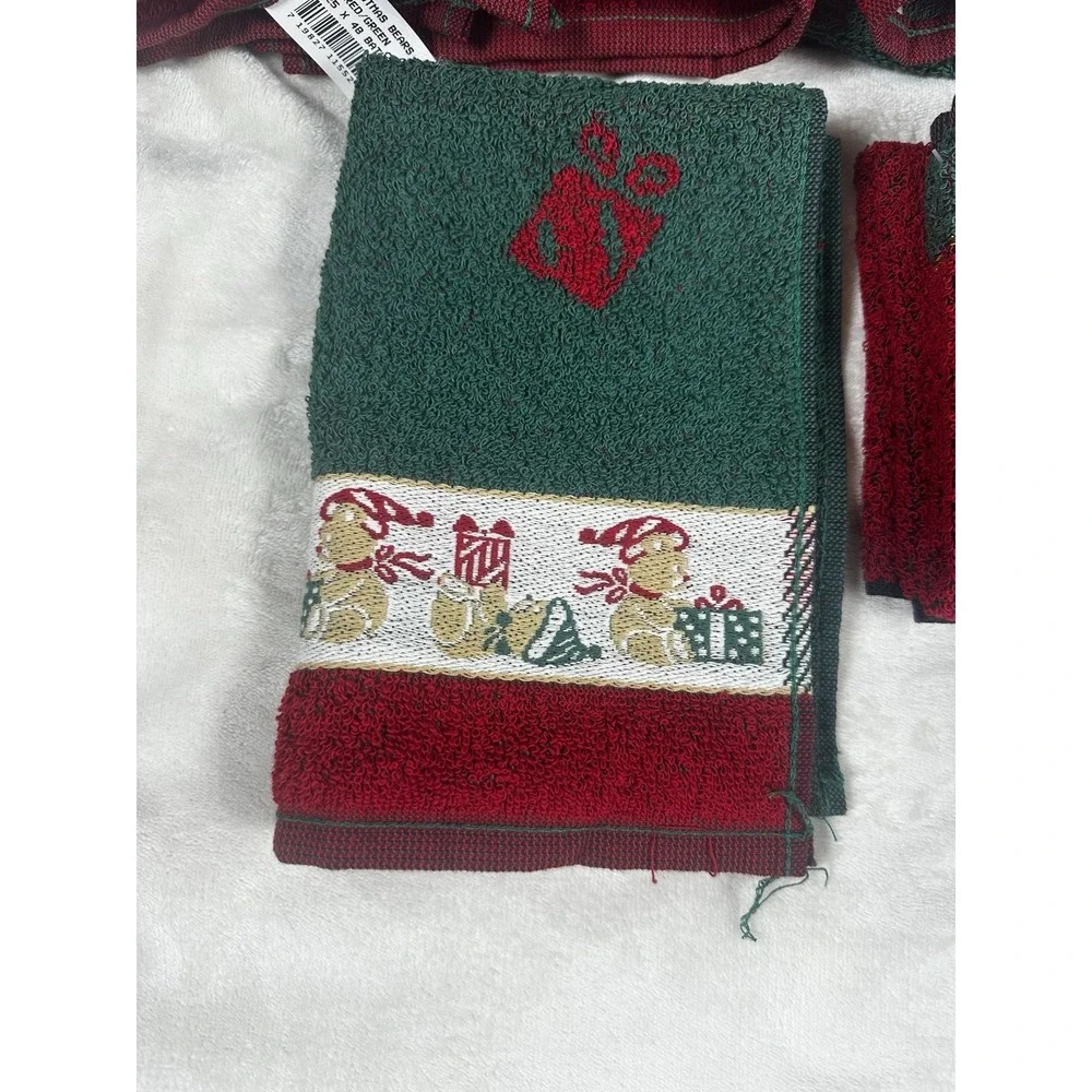 Vintage Christmas Bears Bath Towel Set Santas Best Beary Merry Holiday  5-piece